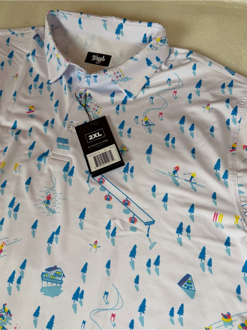 Waggle Men's 2XL Performance Golf Polo Shirt Mt. Squatch Downhill AOP NWT